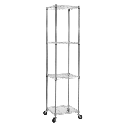 Klassiek Chrome Wire Shelving Unit with Heavy-Duty Wheels - 4 Shelves for the Living Room
