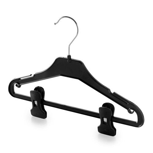 Black Plastic Children's Hangers with Trouser Bar and Waistband Clips for the Utility Room