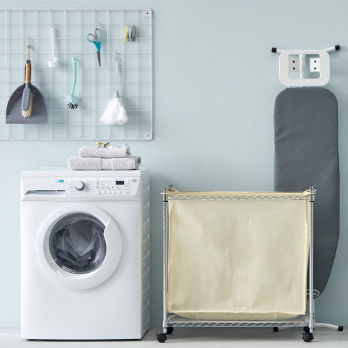 White Grid Mesh Panel with Built-in Wall Brackets for the Utility Room