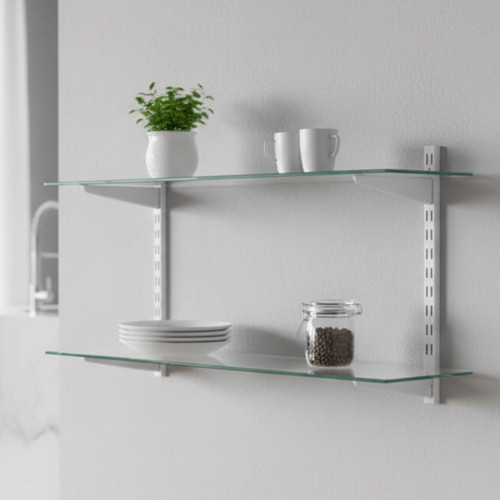 White & Glass Adjustable Shelving - 2 Glass Shelves for the Kitchen