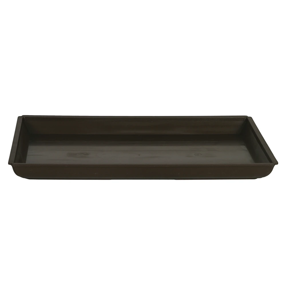 a rectangular black tray with a white background