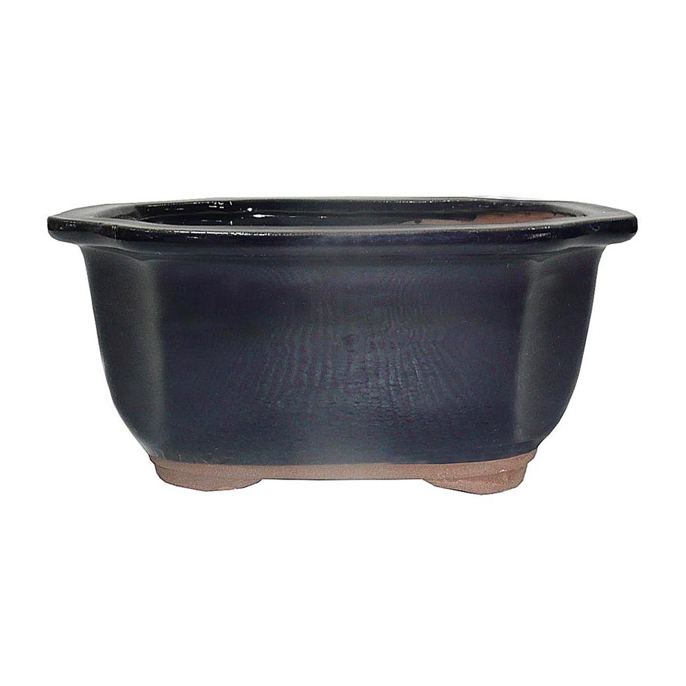 a black rectangular pot with a brown base