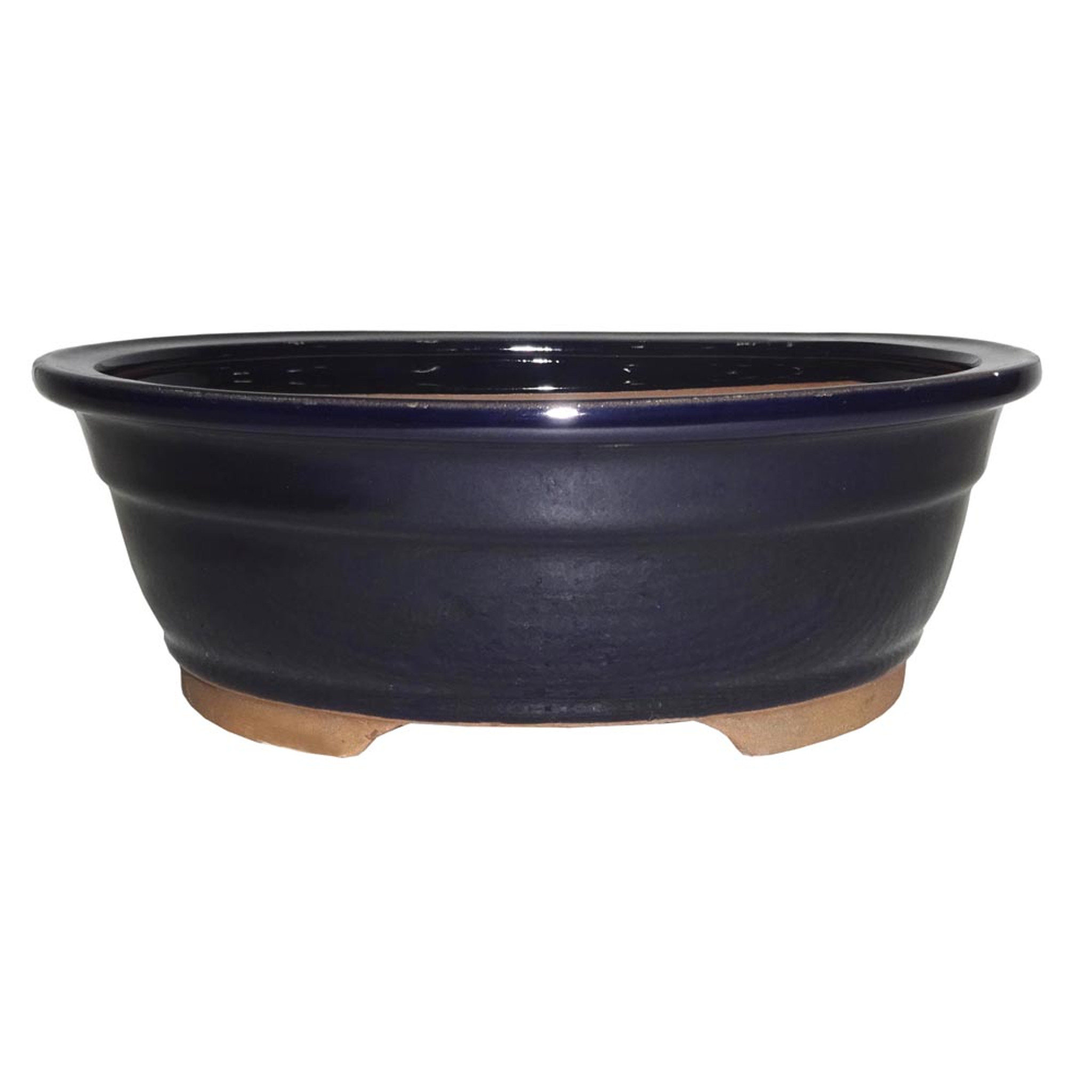 Eimei Oval Bonsai Pot in Blue with Purple crystals 7.4 (19cm) +++