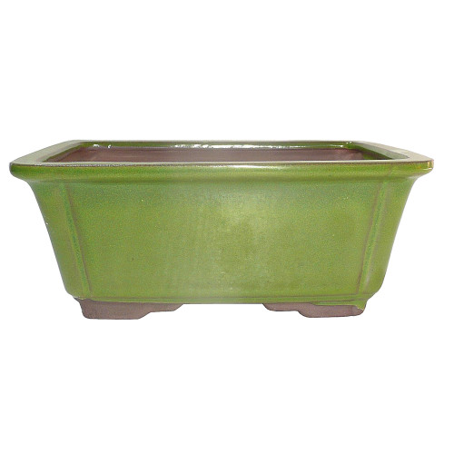 a green rectangular pot with a square bottom