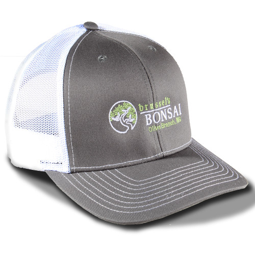 a grey and white hat