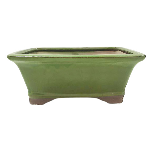 a green rectangular ceramic pot