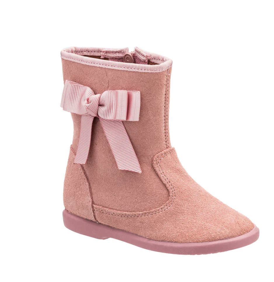 Boots w/ Bow in Suede Pink