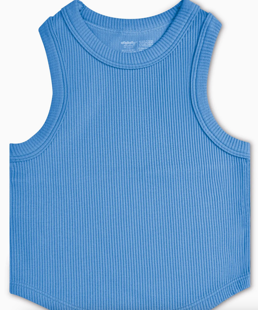 Bright Blue Cropped Ribbed Racerback Tank Top 