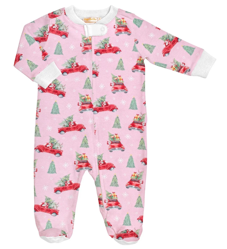 Santa is Coming Pink Zip Footie