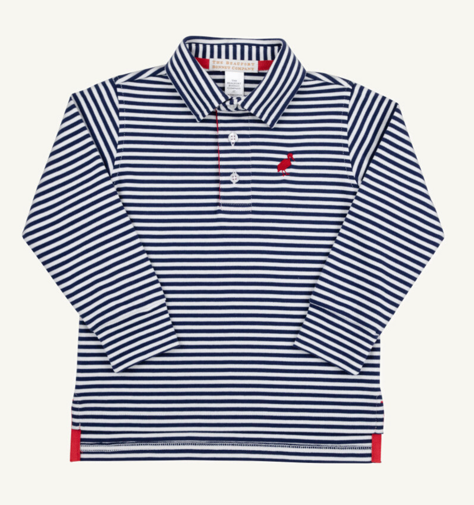 Prim and Proper Polo LS - Nantucket Navy Stripe