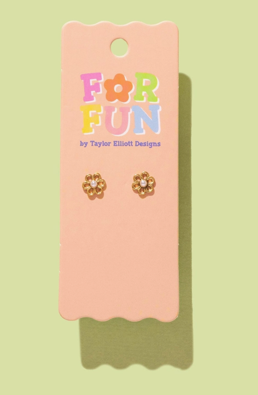 Gold and Pearl Flower Stud Earrings