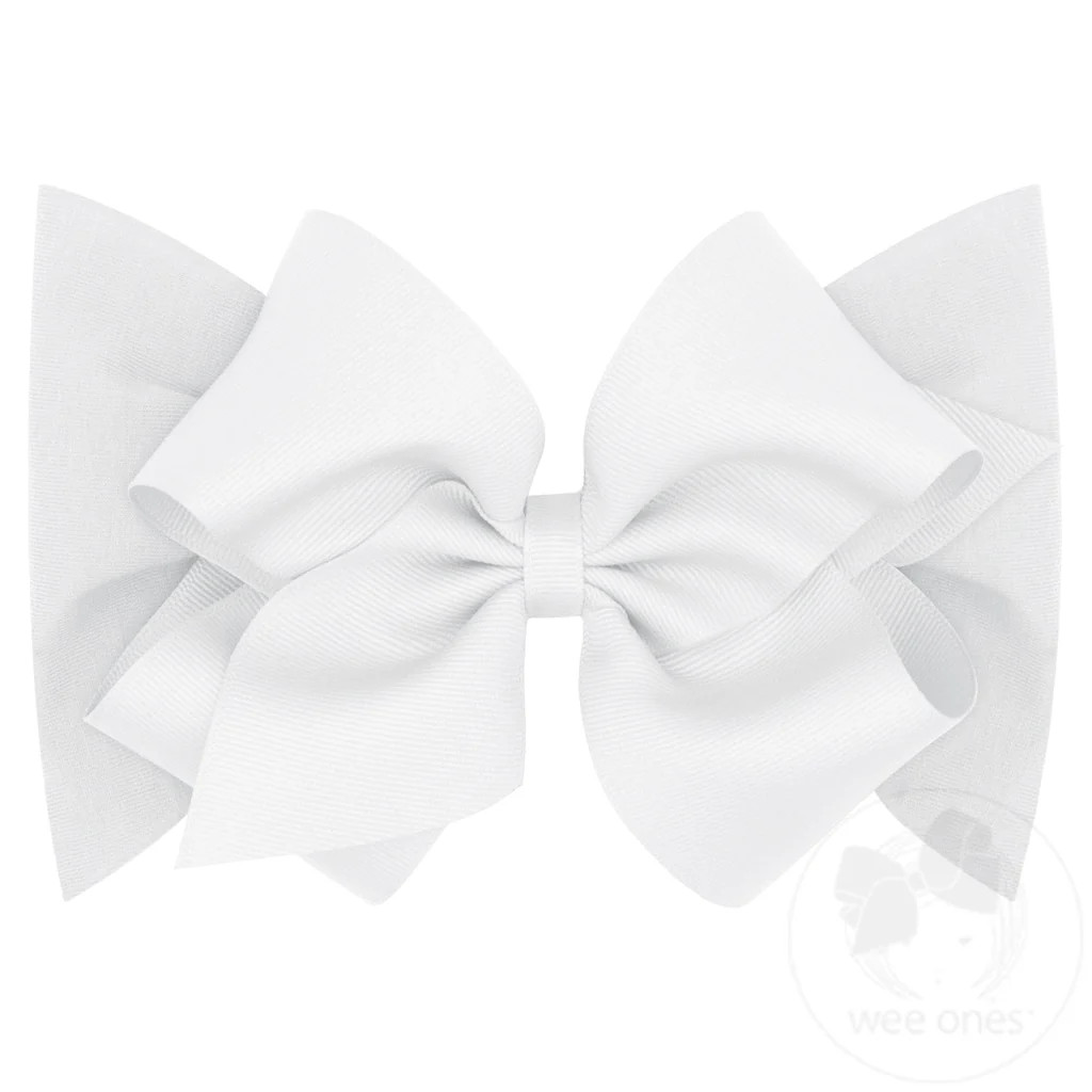 King Grosgrain Bow on Jersey Headband - White