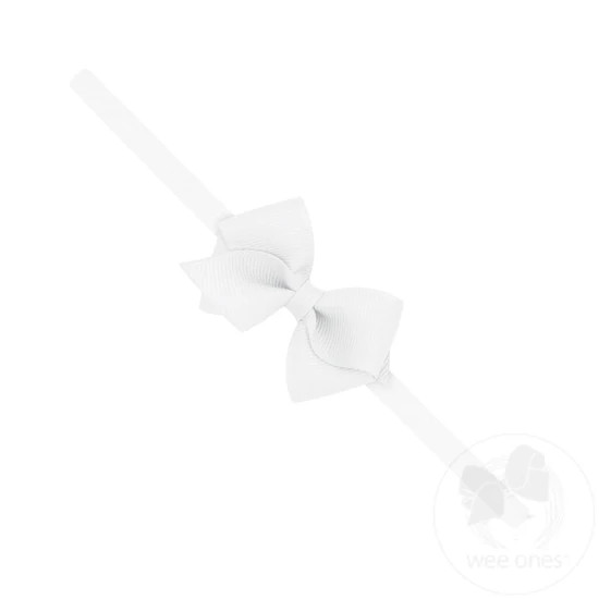 Wee Grosgrain Bow on Band - White