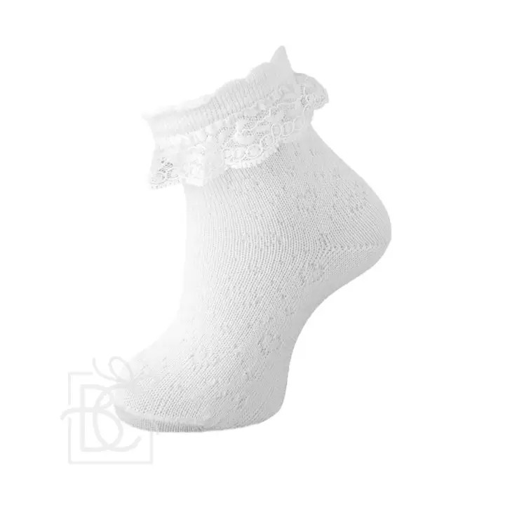 Openwork Scottish Yarn Socks With Lace - White