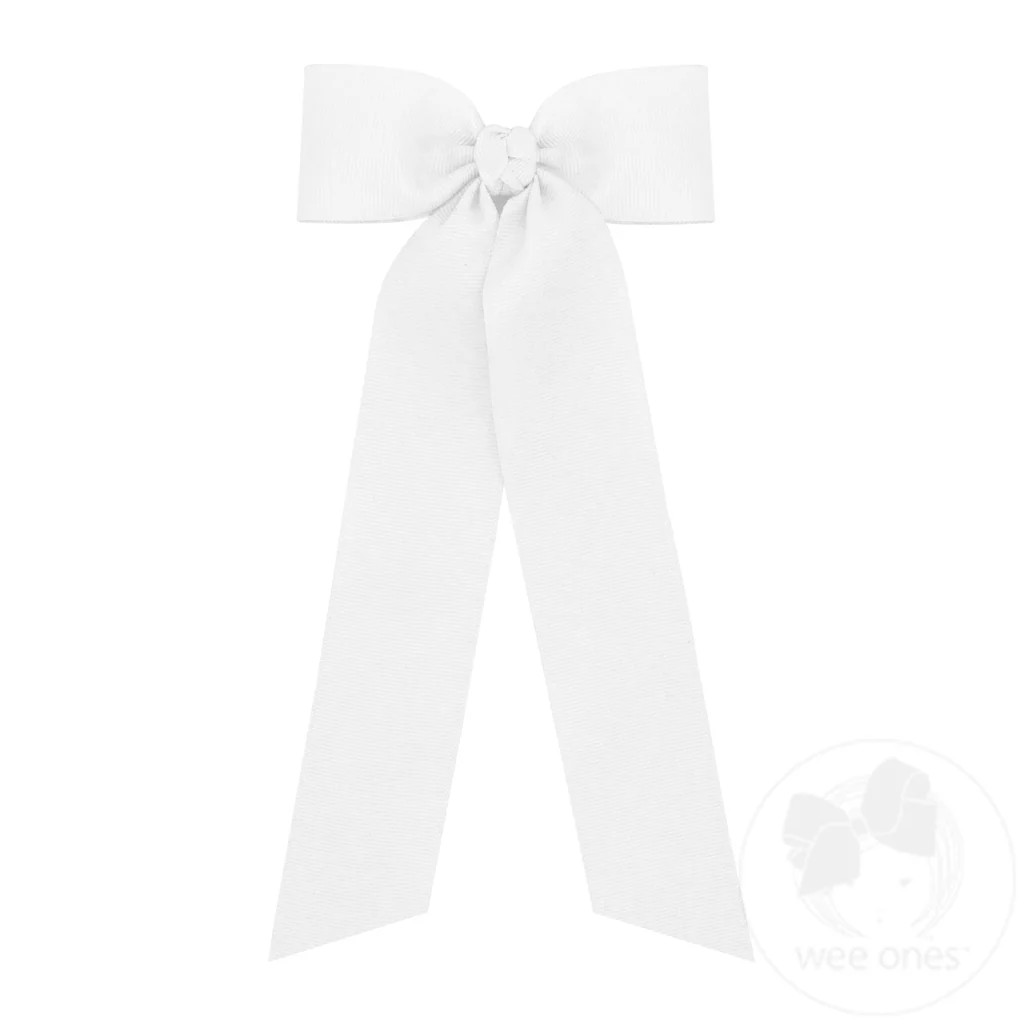 Medium Grosgrain Bow with Streamer Tails - White