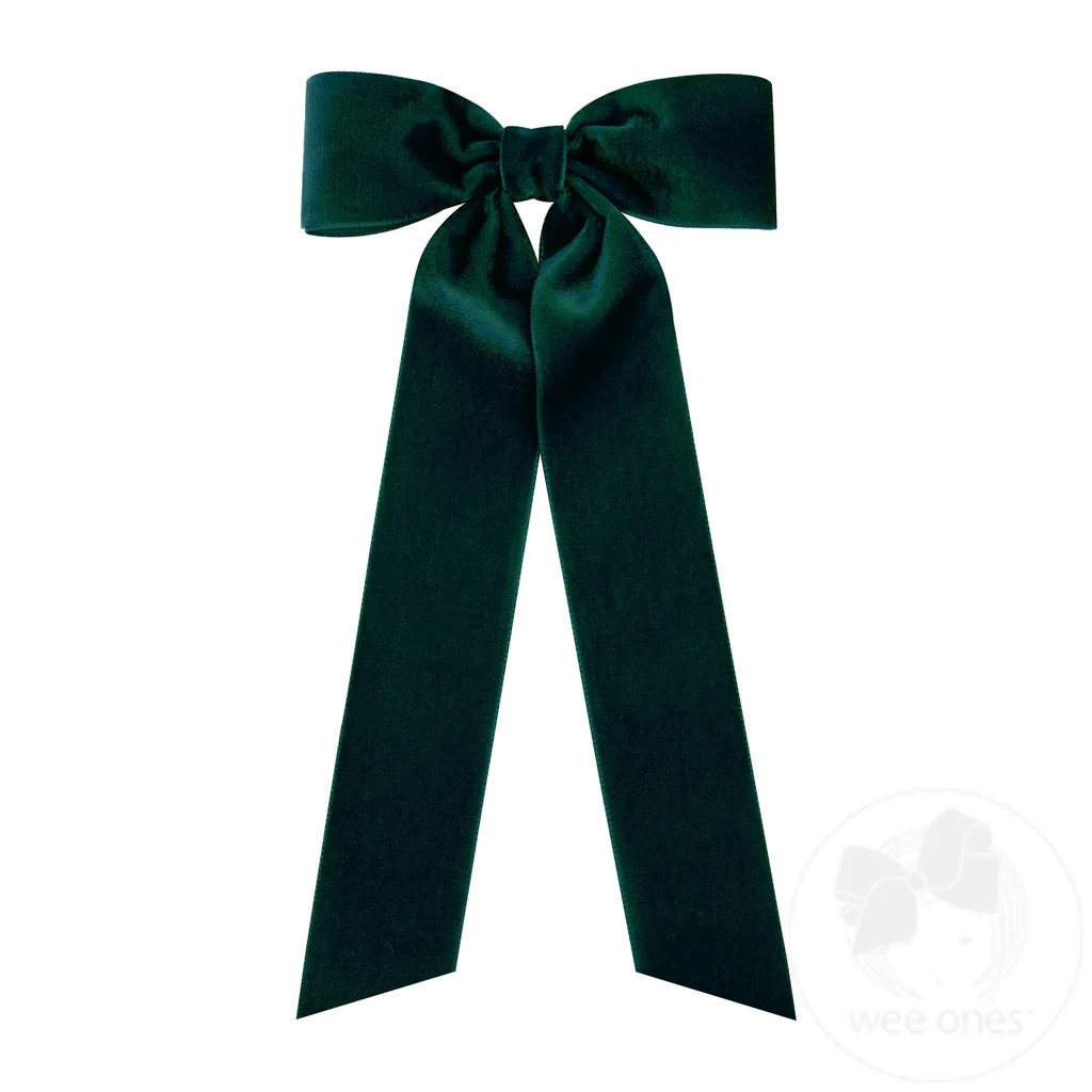 Medium Velvet Bow with Streamer Tails - Forest Green