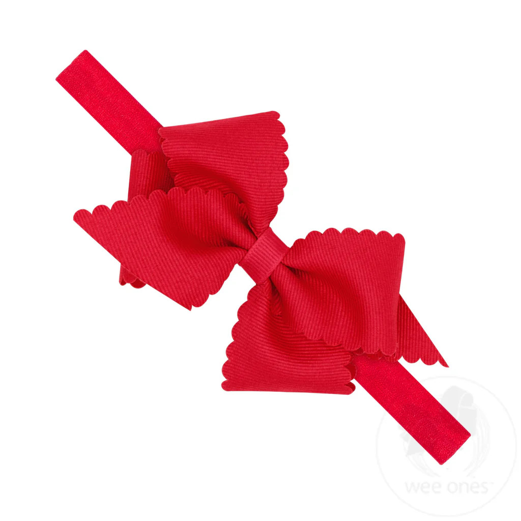 XS Scalloped Edge Bow Headband - Red