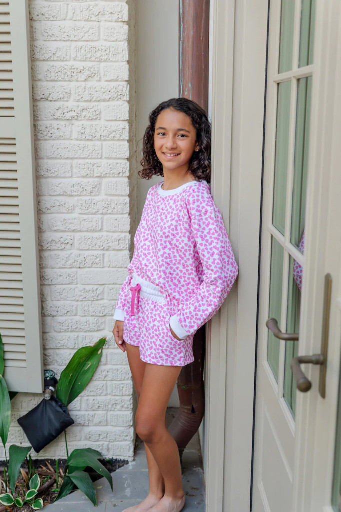 Stella Sweatshirt Short Set - Confetti Hearts Pink