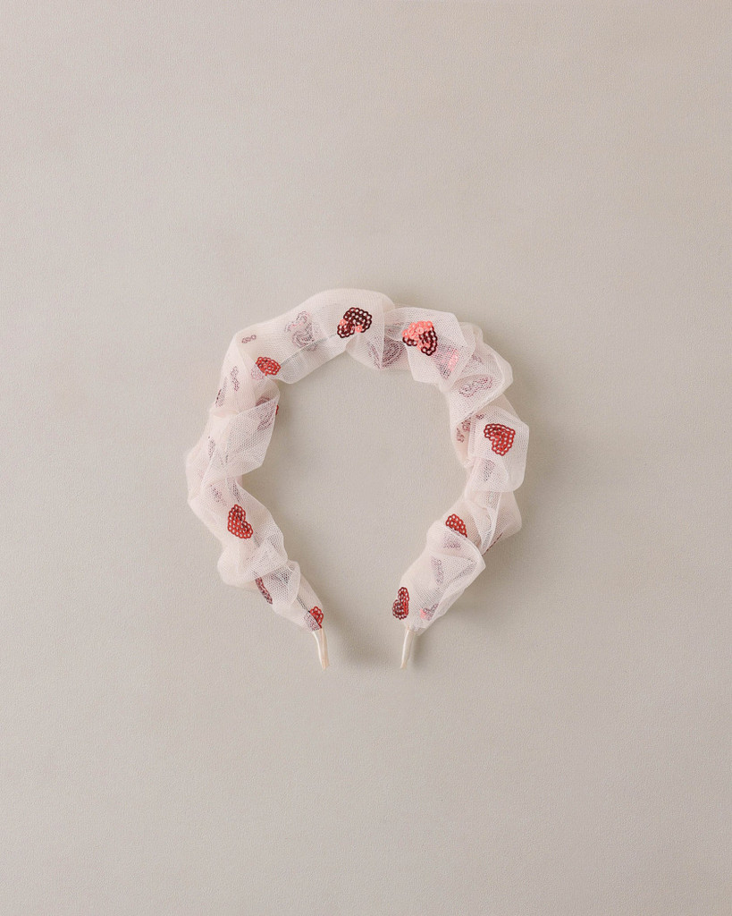 Gathered Headband - Red Hearts 