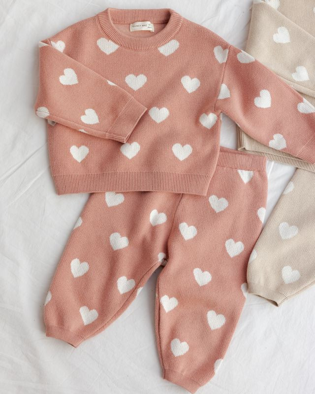 Heart Knit Pants Pink