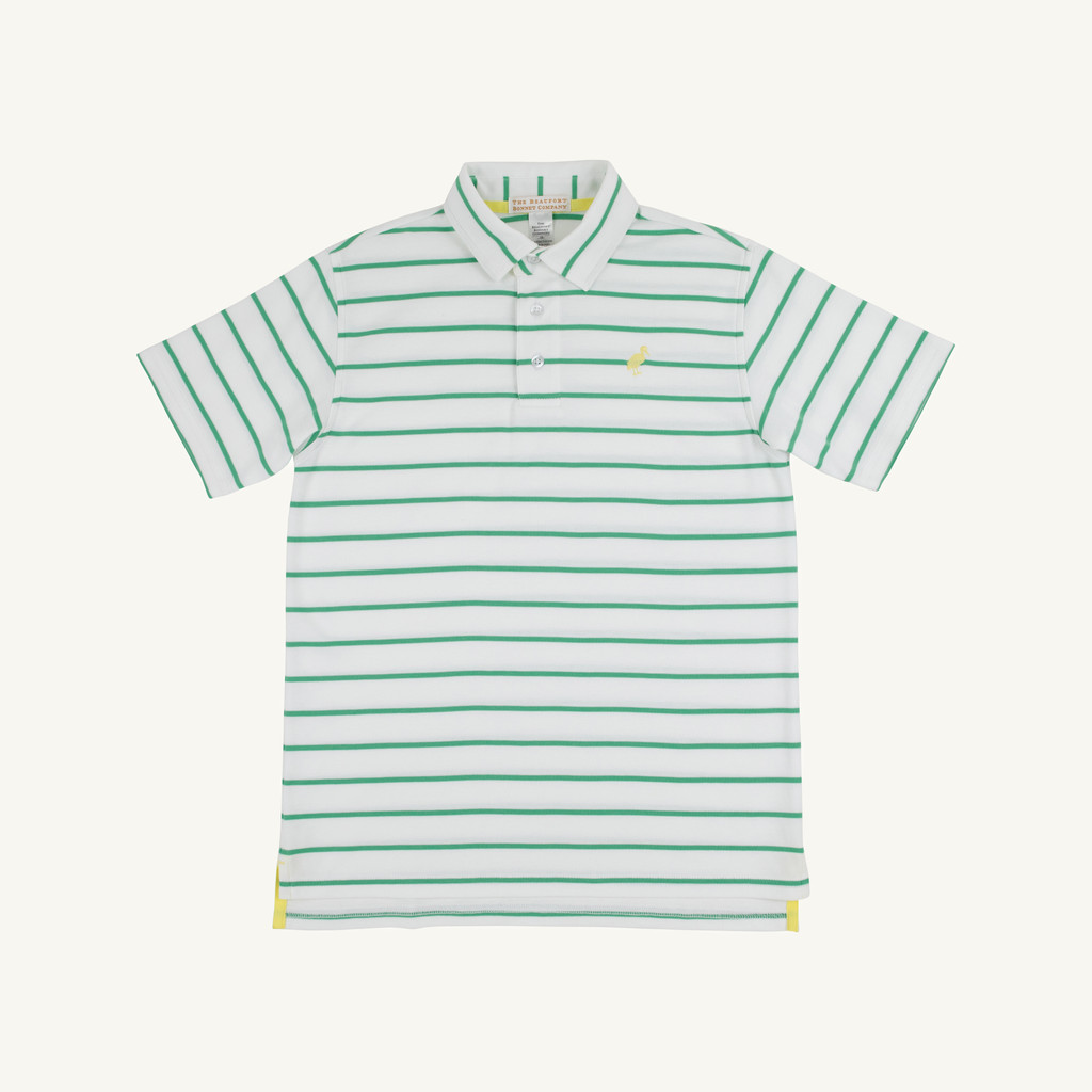 Prim and Proper Polo Pima Short Sleeve - Gibson Island Green Stripe/Lake Worth Yellow