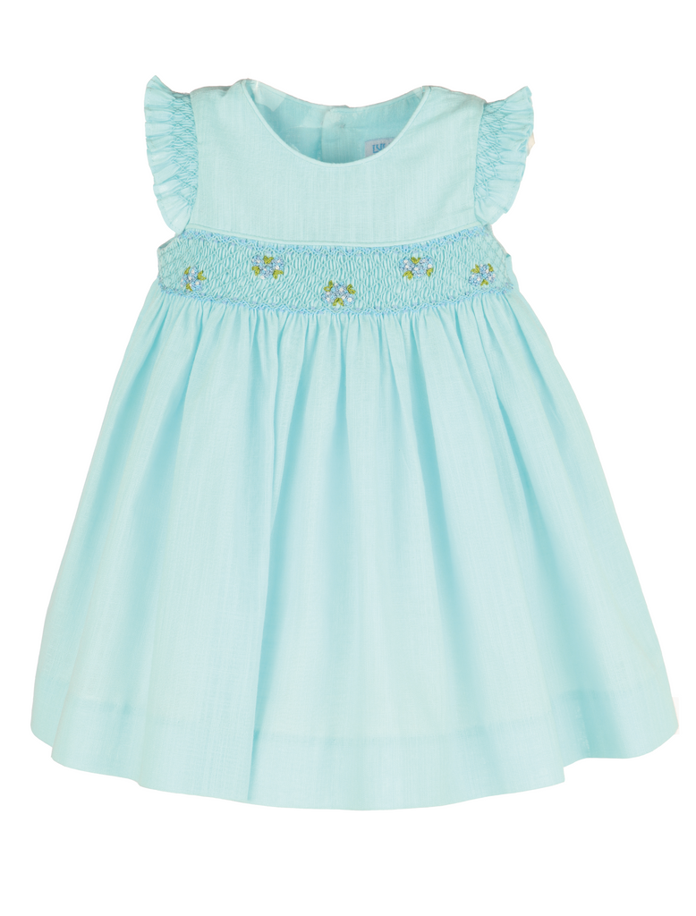 Fil a Fil Smock Ruffle Dress Turquoise