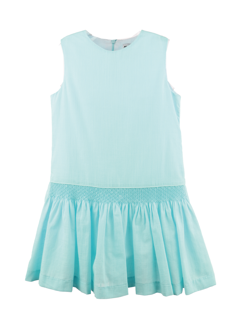 Fil a Fil Smock Dropwaist Dress Turquoise