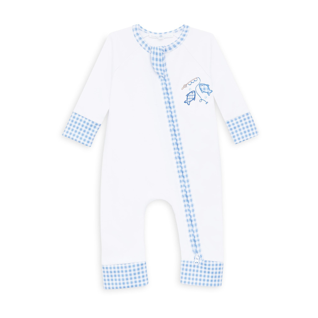 Gone Fishing Applique Blue Zip Playsuit