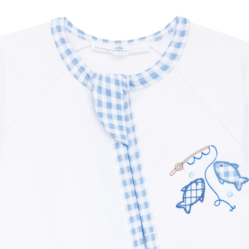 Gone Fishing Applique Blue Zip Playsuit