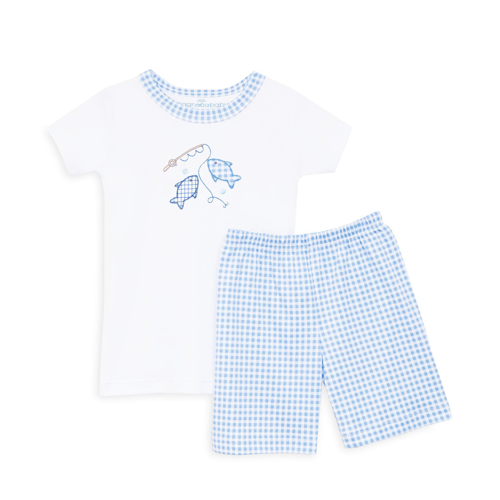 Gone Fishing Applique Blue Short Pajamas