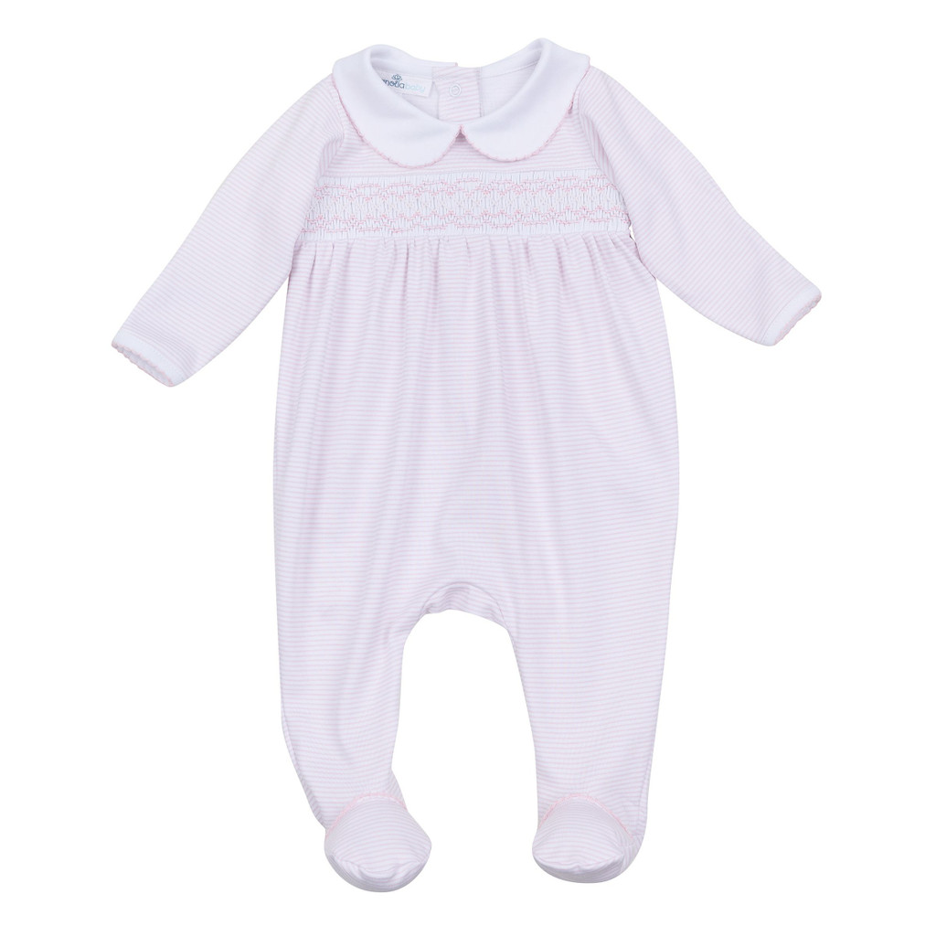 Mini Stripes Pink Smocked Collared Footie