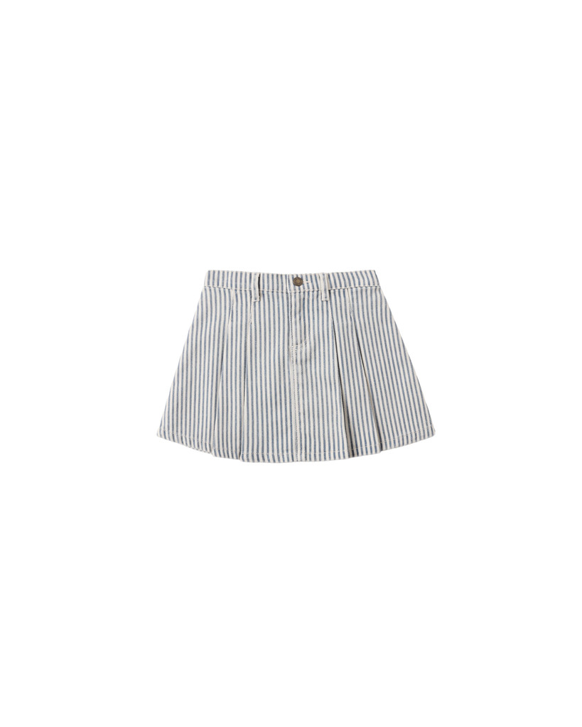 Pleated Denim Skirt - Railroad Stripe