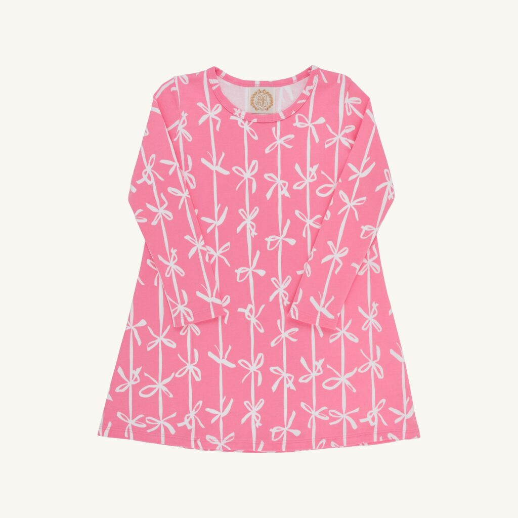 Long Sleeve Polly Play Dress - Braselton Bows (Romany Rose)