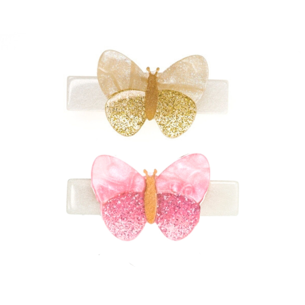 Butterflies Shimmer Gold and Pink Hair Clips