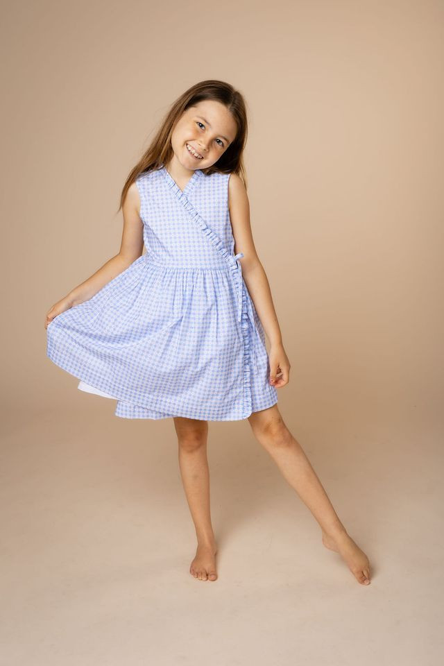 Sleeveless Ruffle Wrap Dress - Patriotic Plaid