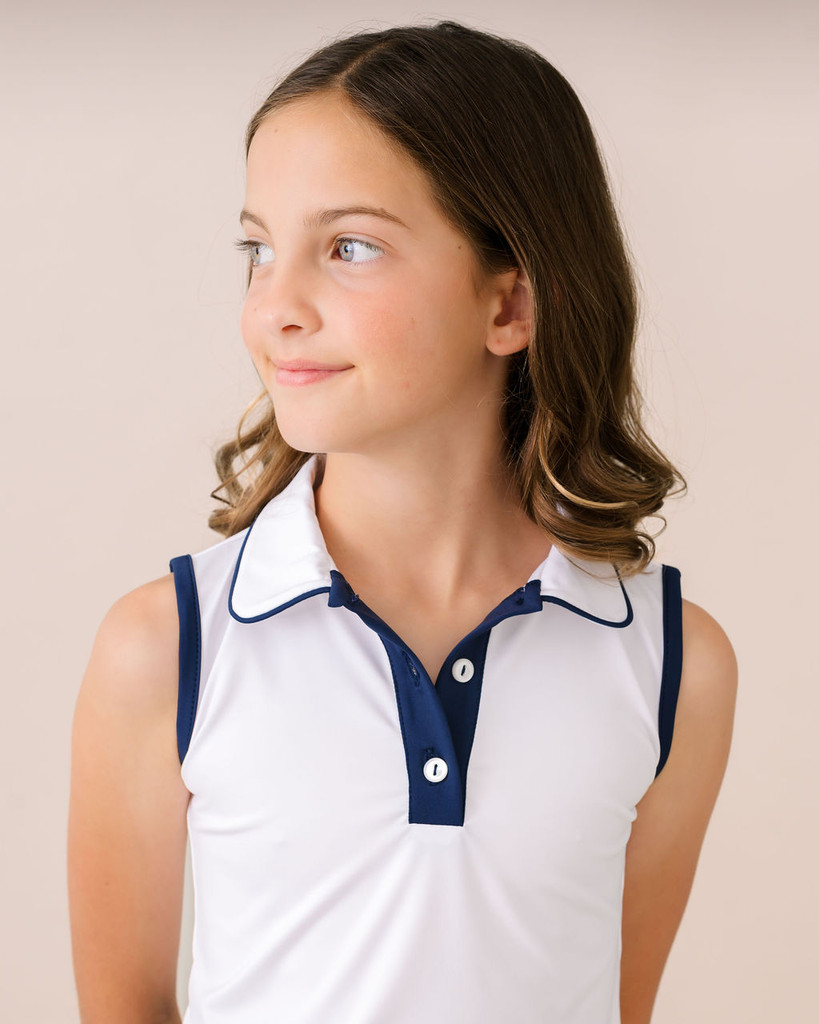 Gabby Tank - Pure Coconut with Nantucket Navy Placket and Welting