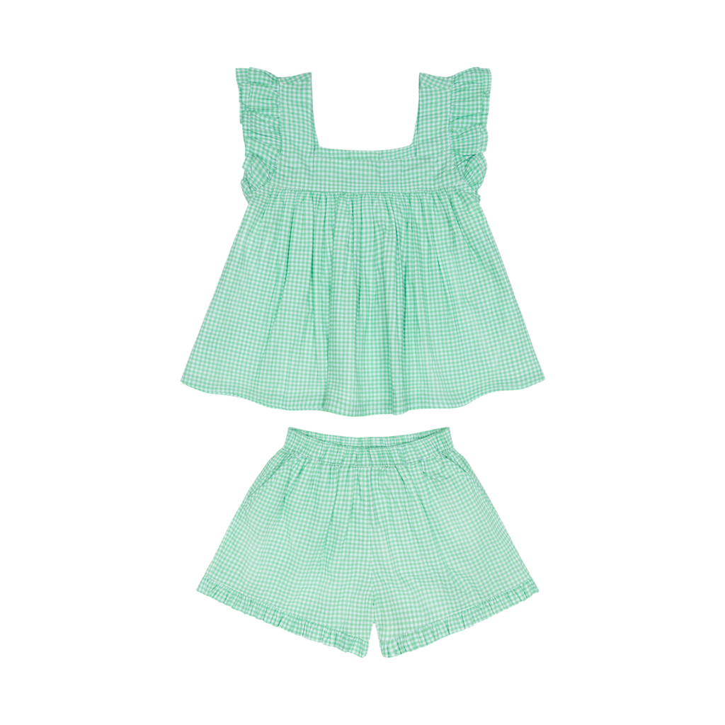 Girls Gustavia Gingham Ruffle Top And Short Set