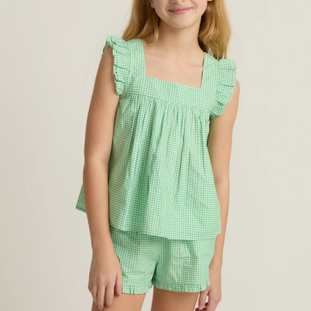 Girls Gustavia Gingham Ruffle Top And Short Set