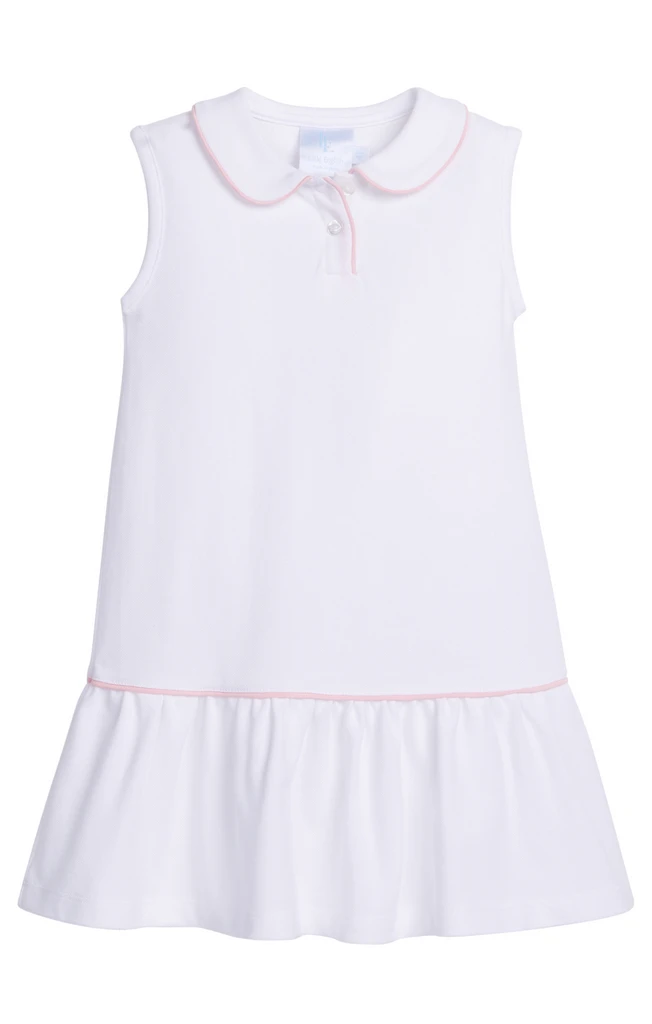 Sleeveless Polo Dress - White with Light Pink