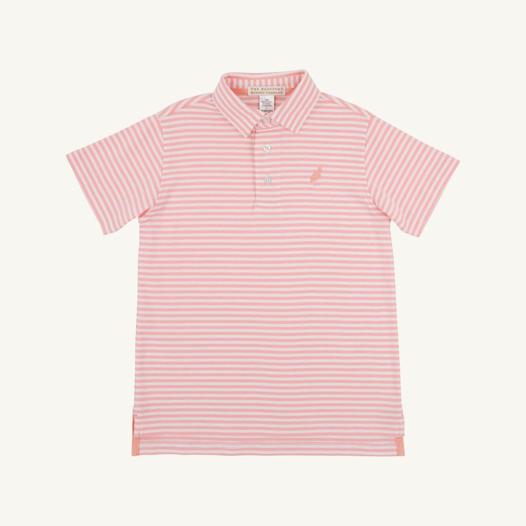 Prim and Proper Polo Pima Short Sleeve - Sanibel Salmon Stripe/Pompano Peach