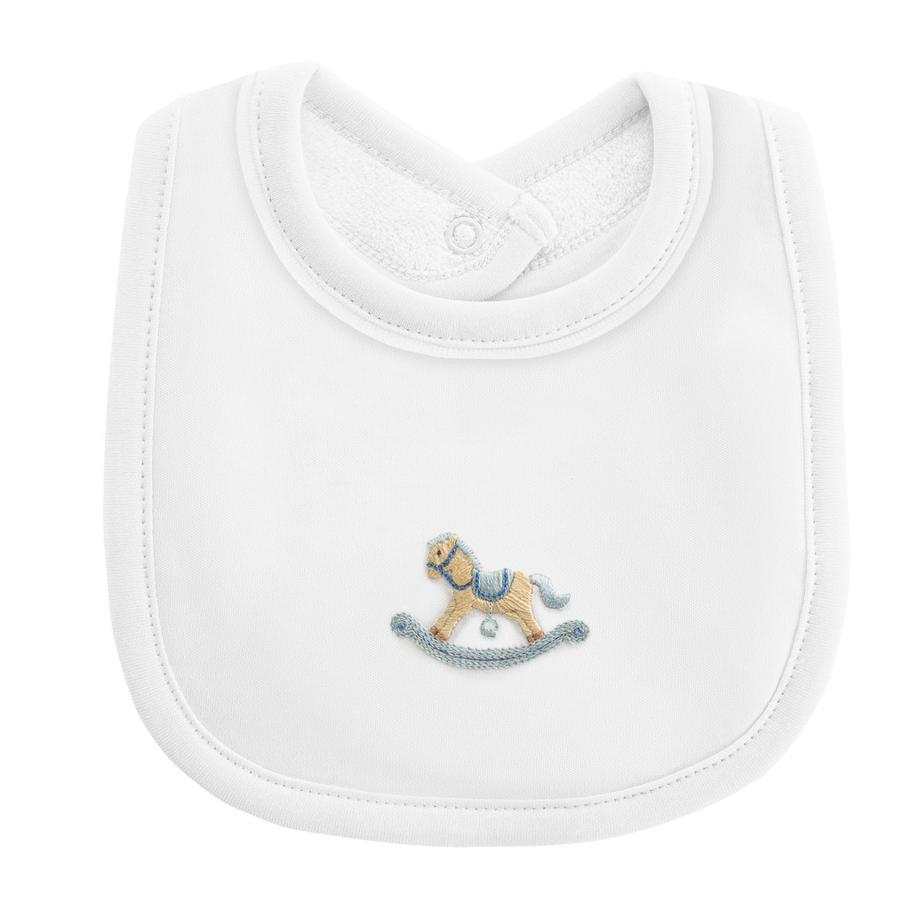 Rocking Horse - Blue Bib with Piping Trim