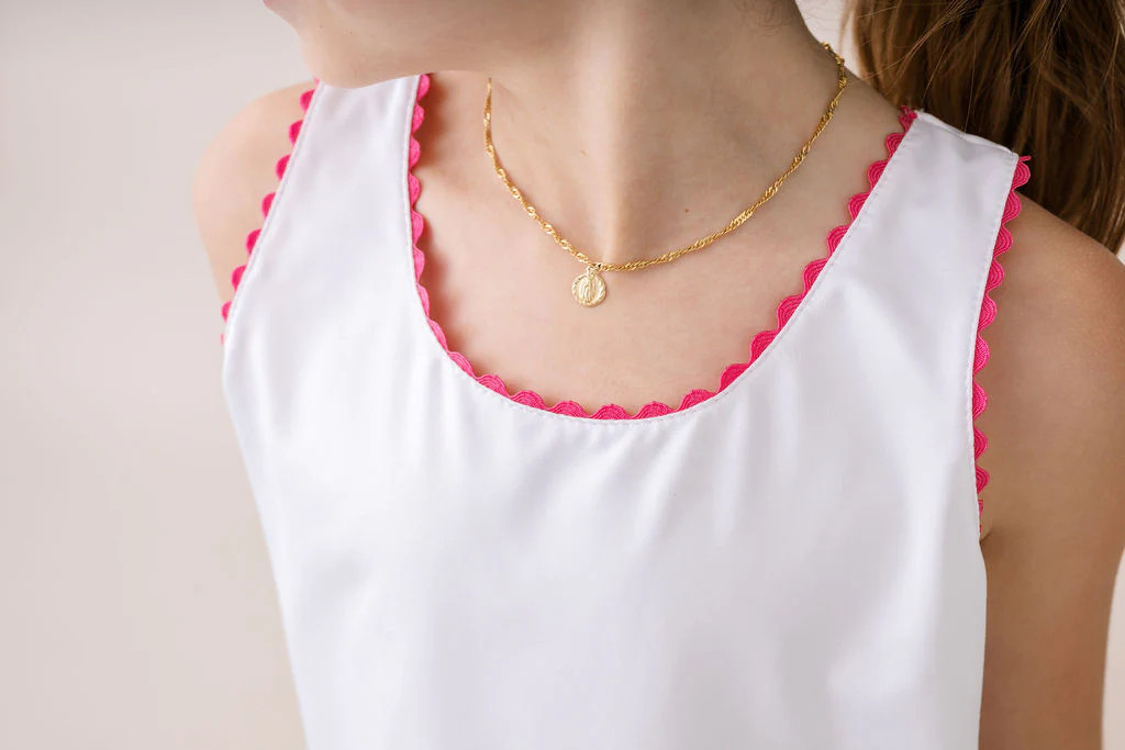 Riley Tank - Pure Coconut, Power Pink Ric Rac
