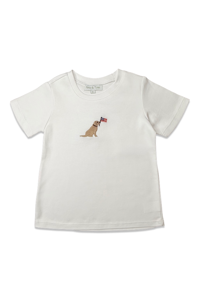 Embroidered Tee and Short Set - Patriotic Puppy, Patriotic Plaid