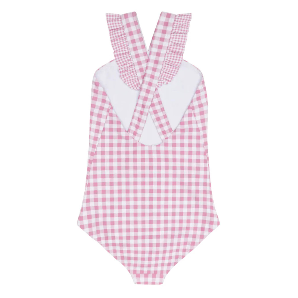 Girls Blush Gingham V-Neck Crossover One Piece