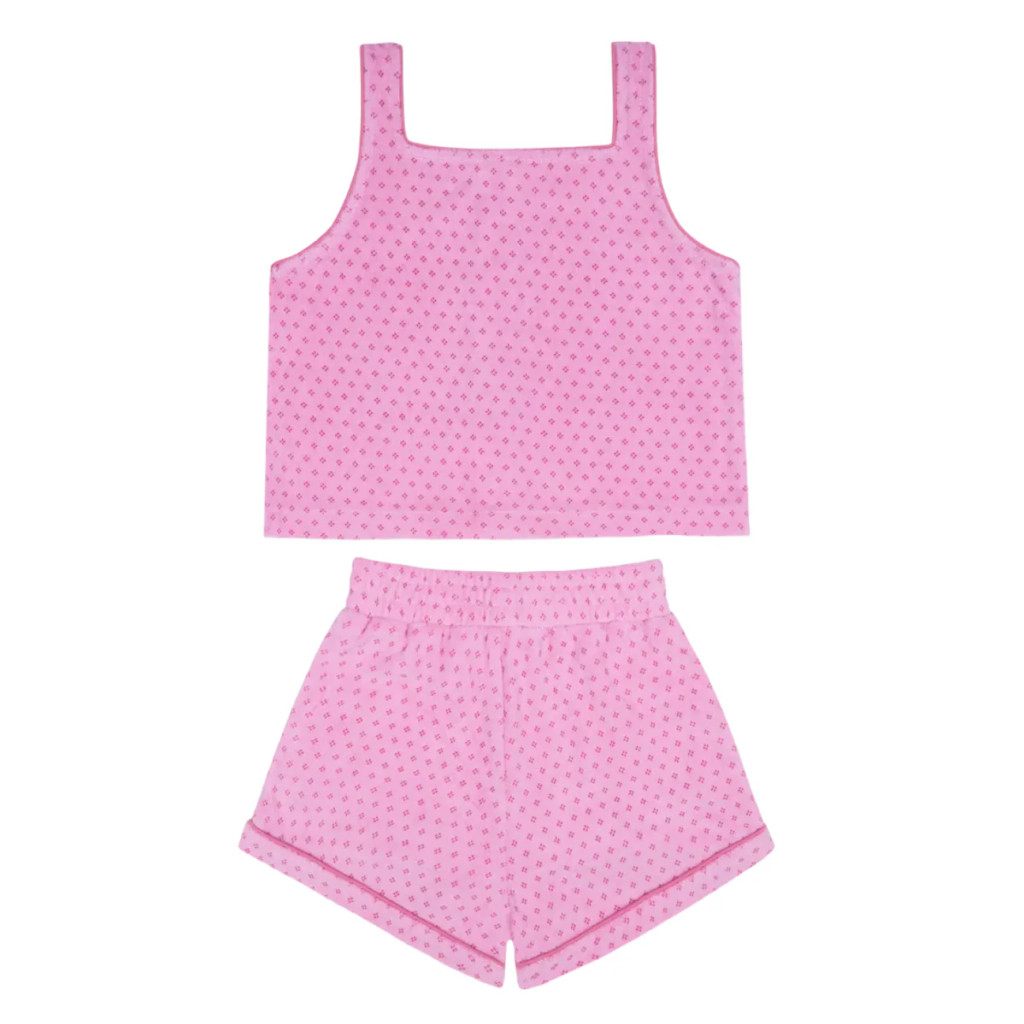 Girls Blush Dot French Terry Button Tank and Short Set