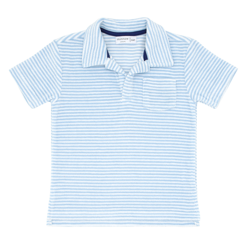 Boys Powder Blue Stripe French Terry Polo Shirt