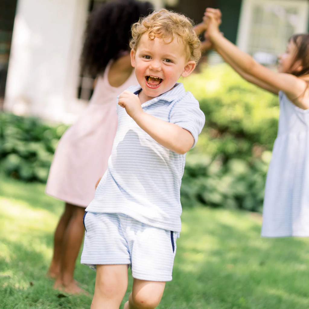 Boys Powder Blue Stripe French Terry Short