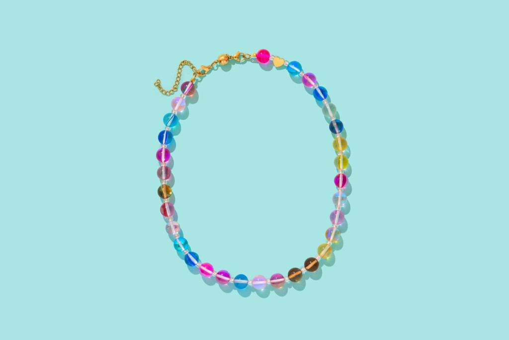 Beaded Necklace - Multi-Colored + Clear Beads