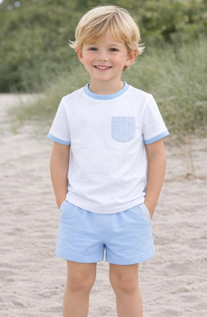 Blue Seersucker Pocket Shorts