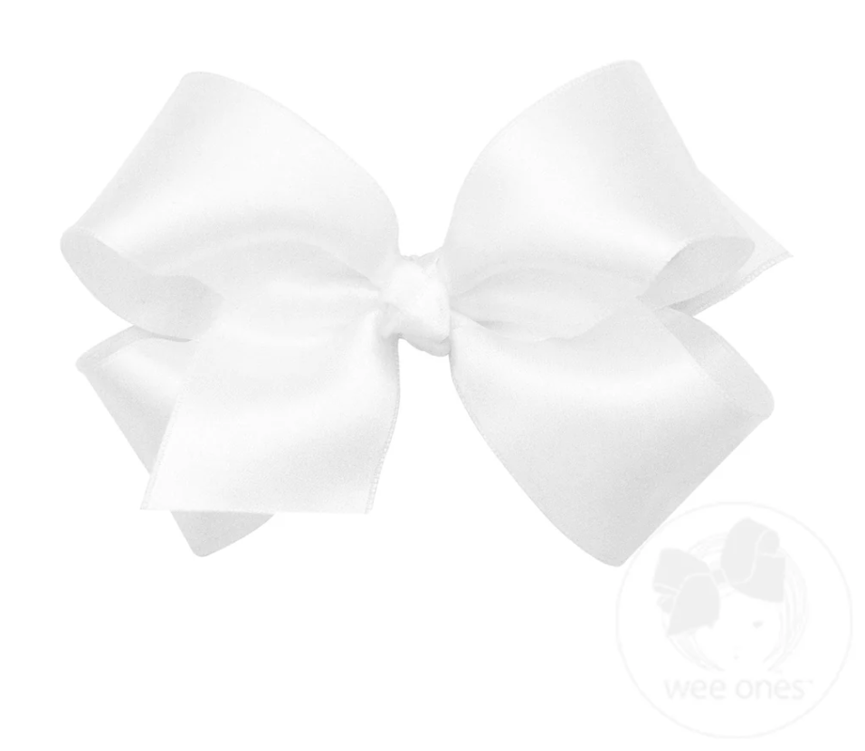 Medium French Satin Girls Hair Bow (Knot Wrap) - White
